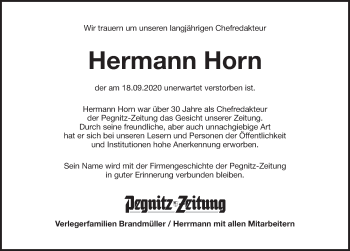 Traueranzeige von Hermann Horn von Pegnitz-Zeitung