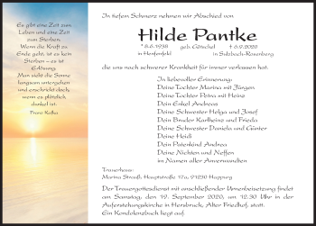 Traueranzeige von Hilde Pantke von Hersbrucker Zeitung