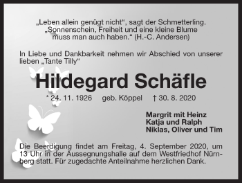 Traueranzeige von Hildegard Schäfle von Der Bote