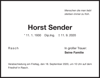 Traueranzeige von Horst Sender von Der Bote