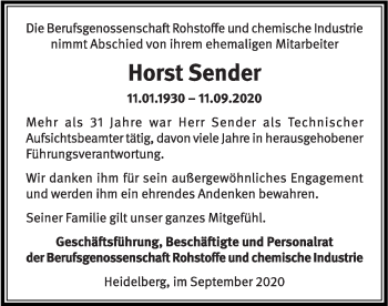 Traueranzeige von Horst Sender von Der Bote