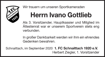 Traueranzeige von Ivano Gottlieb von Pegnitz-Zeitung