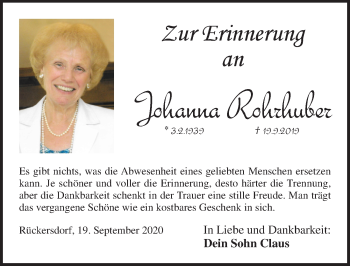 Traueranzeige von Johanna Rohrhuber von Pegnitz-Zeitung
