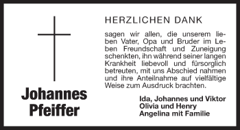 Traueranzeige von Johannes Pfeiffer von Der Bote
