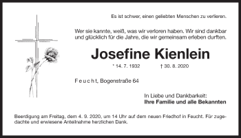 Traueranzeige von Josefine Kienlein von Der Bote