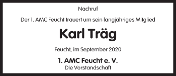 Traueranzeige von Karl Träg von Der Bote