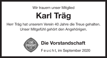 Traueranzeige von Karl Träg von Der Bote