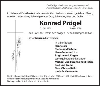 Traueranzeige von Konrad Prögel von Hersbrucker Zeitung