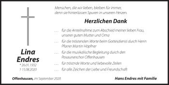 Traueranzeige von Lina Endres von Hersbrucker Zeitung