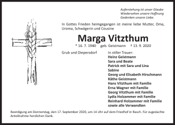 Traueranzeige von Marga Vitzthum von Der Bote