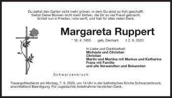 Traueranzeige von Margareta Ruppert von Der Bote