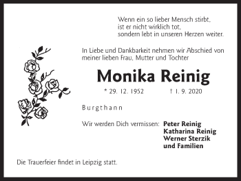 Traueranzeige von Monika Reinig von Der Bote
