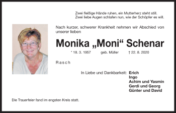 Traueranzeige von Monika Schenar von Der Bote
