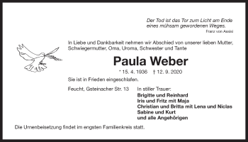 Traueranzeige von Paula Weber von Der Bote