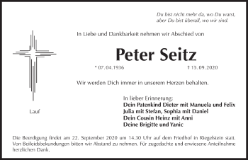 Traueranzeige von Peter Seitz von Pegnitz-Zeitung