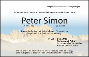 Traueranzeige von Peter Simon von Pegnitz-Zeitung