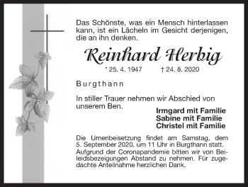 Traueranzeige von Reinhard Herbig von Der Bote