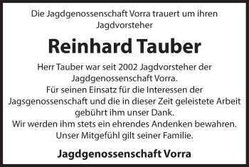 Traueranzeige von Reinhard Tauber von Hersbrucker Zeitung
