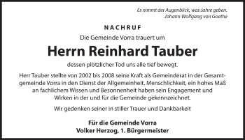 Traueranzeige von Reinhard Tauber von Hersbrucker Zeitung