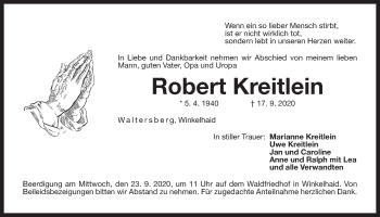 Traueranzeige von Robert Kreitlein von Der Bote