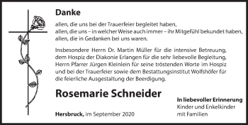 Traueranzeige von Rosemarie Schneider von Hersbrucker Zeitung