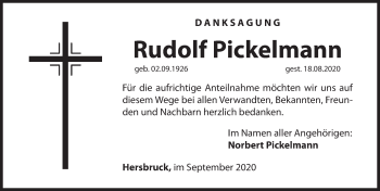 Traueranzeige von Rudolf Pickelmann von Hersbrucker Zeitung