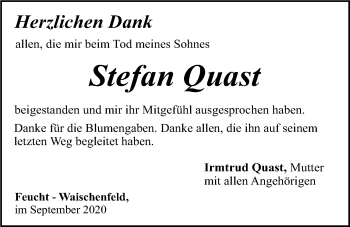 Traueranzeige von Stefan Quast von Der Bote