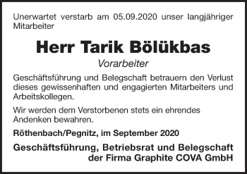 Traueranzeige von Tarik Bölükbas von Pegnitz-Zeitung