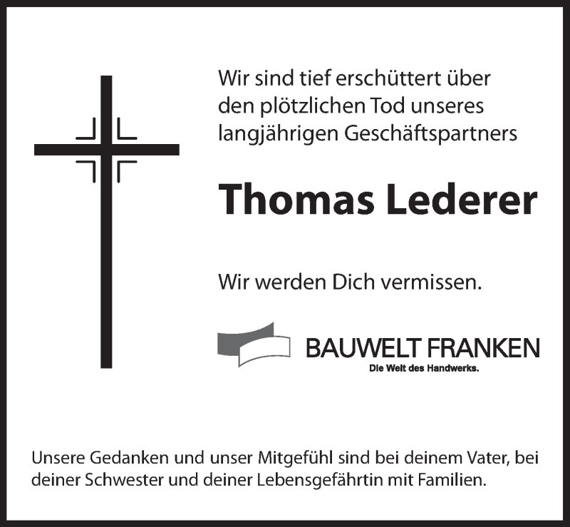  Traueranzeige für Thomas Lederer vom 11.09.2020 aus Hersbrucker Zeitung