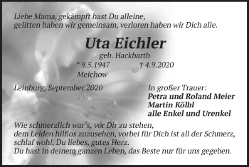 Traueranzeige von Uta Eichler von Pegnitz-Zeitung