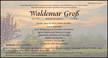 Traueranzeige von Waldemar Groß von Hersbrucker Zeitung