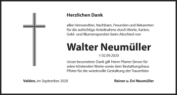 Traueranzeige von Walter Neumüller von Hersbrucker Zeitung