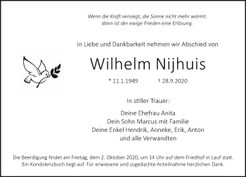 Traueranzeige von Wilhelm Nijhuis von Pegnitz-Zeitung