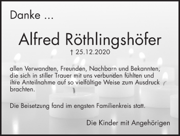 Traueranzeige von Alfred Röthlingshöfer von Pegnitz-Zeitung