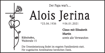 Traueranzeige von Alois Jerina von Hersbrucker Zeitung