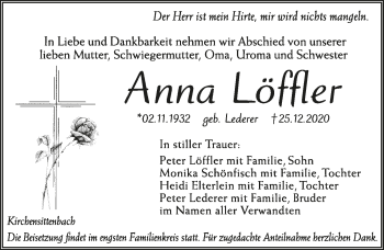 Traueranzeige von Anna Löffler von Hersbrucker Zeitung