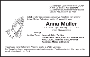 Traueranzeige von Anna Müller von Der Bote