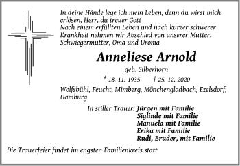 Traueranzeige von Anneliese Arnold von Der Bote