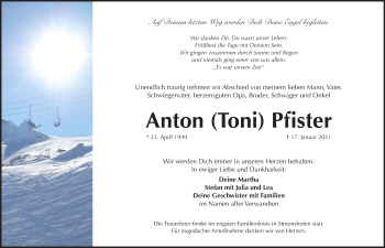Traueranzeige von Anton Pfister von Pegnitz-Zeitung