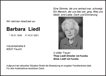 Traueranzeige von Barbara Liedl von Der Bote