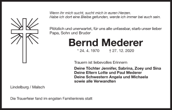 Traueranzeige von Bernd Mederer von Der Bote