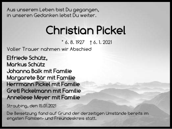 Traueranzeige von Christian Pickel von Hersbrucker Zeitung