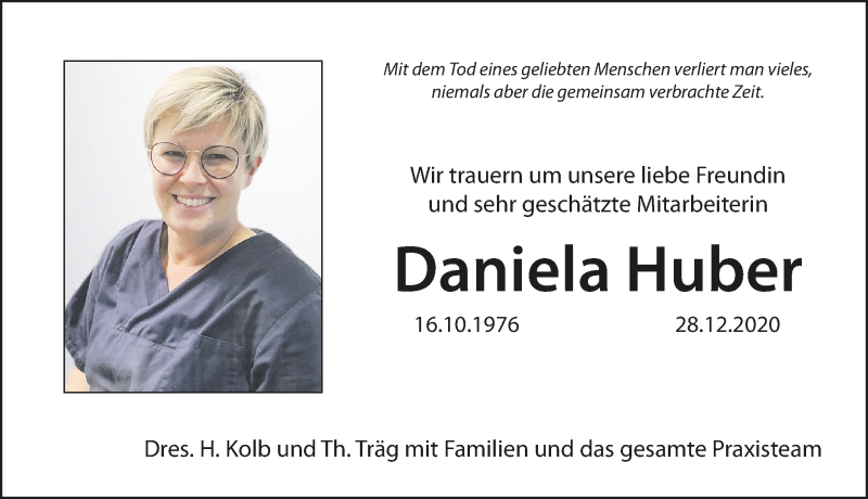 Traueranzeige für Daniela Huber vom 06.01.2021 aus Hersbrucker Zeitung