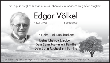 Traueranzeige von Edgar Völkel von Pegnitz-Zeitung