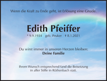 Traueranzeige von Edith Pfeiffer von Pegnitz-Zeitung