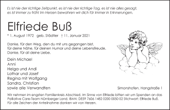 Traueranzeige von Elfriede Buß von Pegnitz-Zeitung