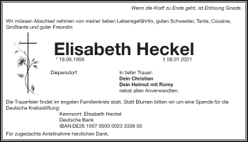 Traueranzeige von Elisabeth Heckel von Pegnitz-Zeitung