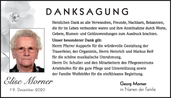 Traueranzeige von Elise Morner von Hersbrucker Zeitung