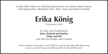 Traueranzeige von Erika König von Pegnitz-Zeitung