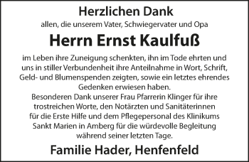 Traueranzeige von Ernst Kaulfuß von Hersbrucker Zeitung